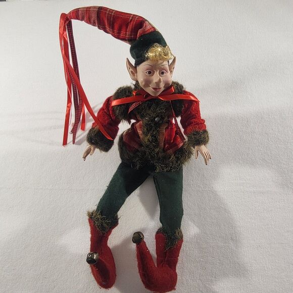 NEW CHRISTMAS PIXIE ELF  DECORATIVE WIRE FRAME DOLL  FANCY PANTS HARLEQUIN" - Picture 1 of 9